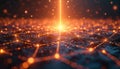 Abstract glowing orange network grid with light particles. Futuristic digital data flow and connectivity, representing cyber Royalty Free Stock Photo