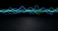 Abstract glowing particle waves of blue and green light dance on a dark background Royalty Free Stock Photo