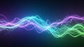 Abstract glowing particles forming a colorful wavy sound wave on a dark background music Royalty Free Stock Photo