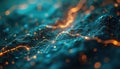 Abstract glowing particles, lines in teal, orange hues create dynamic digital landscape. Visual represents data flow, network Royalty Free Stock Photo