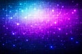 Abstract glowing pixel grid background with purple blue gradient light and sparkling digital particles Royalty Free Stock Photo