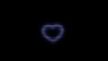 Abstract glowing pixel heart on black background, glitch interference. Animation. Noise screen and purple heart symbol