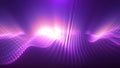 Abstract glowing purple magic energy wave from particles and dots bright shiny on a dark blue background. Abstract Royalty Free Stock Photo