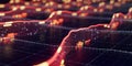 Abstract glowing red and yellow lines forming a data graph on a dark grid background Royalty Free Stock Photo