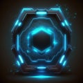 Abstract of glowing scifi futuristic hexagon in HUD head-up cyber concept.