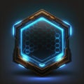 Abstract of glowing scifi futuristic hexagon in HUD head-up cyber concept.