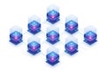 Abstract glowing server racks arranged in a diamond pattern Royalty Free Stock Photo