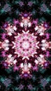 Abstract glowing snowflake like patterns in rhythmic formation create mesmerizing visual experience,