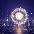 Abstract Glowing Sphere Network with Digital Data Flow and User Icons Royalty Free Stock Photo