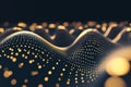 Abstract glowing sphere pattern, dynamic golden orbs radiating warm light in a dark expanse