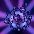 Abstract Glowing Spheres Forming a Complex Network on a Vibrant Purple and Blue Radial Background Royalty Free Stock Photo