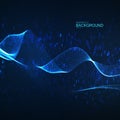 Abstract glowing virtual neon wave with chaotic binary code particles. Royalty Free Stock Photo