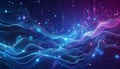 Abstract glowing waves of blue and pink particles with light trails on dark background for futuristic tech or digital visual Royalty Free Stock Photo