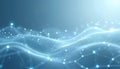 Abstract glowing waves form network connections with luminous dots. Soft blue light creates a fluid, airy feel suitable for Royalty Free Stock Photo