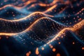 Abstract Glowing Waves of Orange and Blue Particles Creating a Dynamic Digital Data Flow Visualization Royalty Free Stock Photo