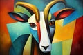 Abstract goat painting in the style of pablo picasso. Animals art. Illustration, Generative AI