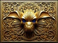 Abstract gold background, fantastic golden metal detailed ornaments, symmetrical pattern wallpaper. Generative Ai