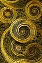 Abstract gold background, fantastic golden metal spiral pattern wallpaper. Generative Ai