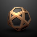 Abstract gold and black geometric dodecahedron shape