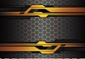 Abstract gold black line futuristic polygon on hexagon mesh pattern design modern technology background vector