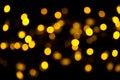 Abstract gold bokeh on black background. Defocused yellow lights, abstract texture Royalty Free Stock Photo