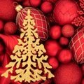 Abstract Gold Christmas Tree and Red Bauble Background Royalty Free Stock Photo