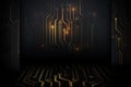 Abstract gold Circuit board technology digital hi tech on black wall background. 3d vector illustration Royalty Free Stock Photo