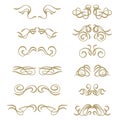 Abstract gold curly headers. Retro design element set on white background.