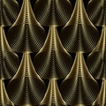 Abstract gold 3d lines vector seamless pattern. Geometric ornamental textured background. Line art tracery patterned repeat Royalty Free Stock Photo