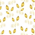 Abstract gold flowers seamless pattern, luxury ornament, minimalistic illustration, vector background. Golden closed buds, stalks Royalty Free Stock Photo