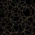 Abstract gold foil circles seamless vector pattern. Modern elegant background shiny golden overlapping circles on black Royalty Free Stock Photo