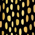 Abstract gold foil spot shapes seamless vector pattern. Shiny metallic golden marks on black background. Modern strokes design for Royalty Free Stock Photo