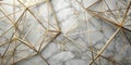 Abstract gold geometric framework on a white marble background with subtle veining and textural details. Generative AI Royalty Free Stock Photo
