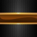 Abstract gold glossy banner on metal honeycomb mesh pattern design luxury background vector Royalty Free Stock Photo