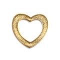 Abstract gold grain frame of heart shape with sand texture and metal smooth borders