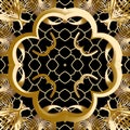 Abstract gold grid vector seamless pattern. Modern ornamental gold and black background. Decorative ornate lace design Royalty Free Stock Photo