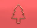 Abstract gold line-tube of christmas tree icon red background 3d rendering