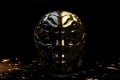 Abstract Gold mask human brain of black and gold. Metamodernism