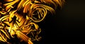 Abstract gold metal background with connecting lines. 3d art curved shapes on dark black background for your design. Connection