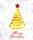 Abstract Gold Ribbon Christmas Tree On White Background