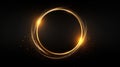 Abstract gold ring with luminous swirling. Glowing spiral trail effect. Generative AI