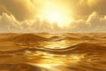 Abstract gold scenic landscape view of sea wave and sky. 3D rendering image. Generative AI.