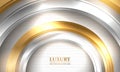 Abstract gold and silver circles on striped white luxury background. Royalty Free Stock Photo