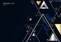 Abstract gold and silver triangles shape and lines on black background for business luxury style. Geometric design element for