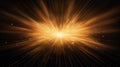 Abstract gold star burst with rays and bokeh on black background Royalty Free Stock Photo