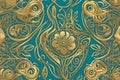 abstract Gold and turquoise flower pattern art