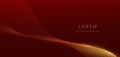 Abstract gold wave lines glowing on red background with copy space for text