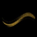 Abstract Gold Waves Design. Shiny golden moving lines design element with glitter effect on dark background for Business card.