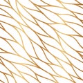 Abstract gold wavy lines. Elegant golden twist line. Beauty shining striped seamless pattern. Repeating backdrop. Hand drawn desig