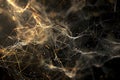 Abstract Gold and White Network, Interconnected Lines Form a Complex, Dynamic Structure with Glowing Particles, Cr